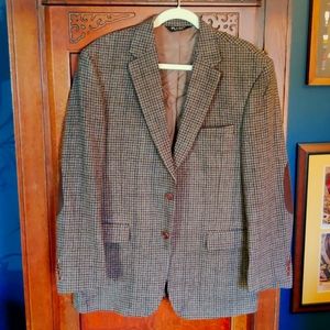 Jos A Bank Wool Sport Coat 42 regular Tailored Fit Brown, Navy Blue Houndstooth